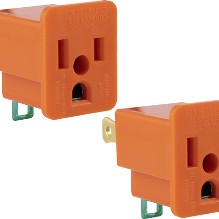 GE Polarized Grounding Outlet Extender, 2 Pack, Turn 2-Prong into 3, Easy to Install, Indoor, UL Listed, Orange, 14404