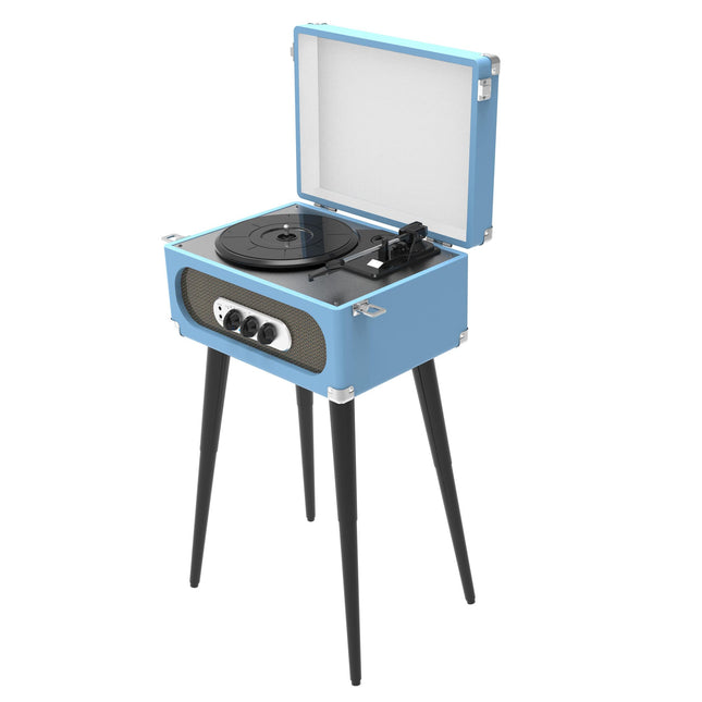 SYLVANIA SRC894-BLUE Bluetooth Retro Turntable with Stand & FM Radio (Blue)