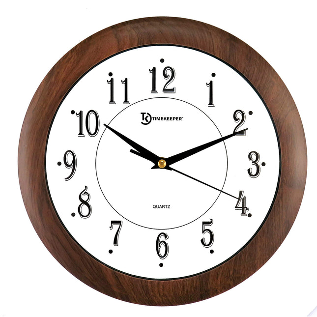 Timekeeper Products LLC 12  Grain Round Wall Clock, Dark wood