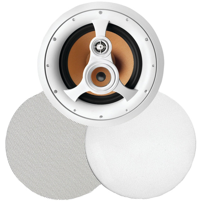 BIC America H-310C 250-Watt 3-Way 10 in-Ceiling Speaker with Pivoting Tweeter & Midrange Plus Metal & Cloth Grilles, White