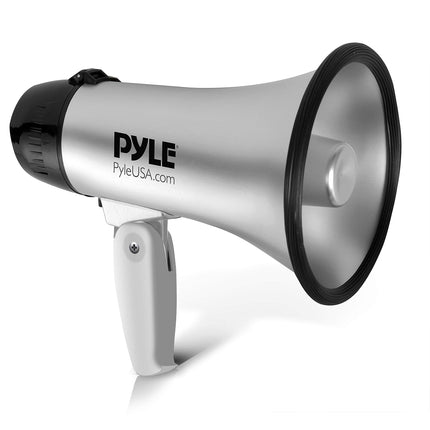 PYLE-PRO Portable Megaphone Speaker Siren Bullhorn - Compact and Battery Operated with 20 Watt Power, Microphone, 2 Modes, PA Sound and Foldable Handle for Cheerleading & Police Use-PMP23SL (Silver)