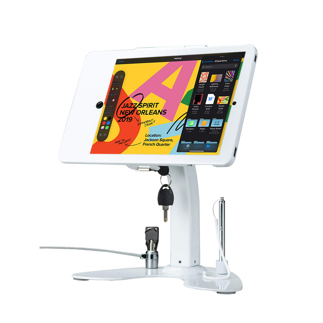 Dual Kiosk Stand - CTA Security Stand with Locking Case, Cable, Stylus and Tether - Compatible with Headphone Jack, iPad 7th/ 8th/ 9th Gen 10.2”, iPad Pro 10.5 (PAD-ASKW10) - White