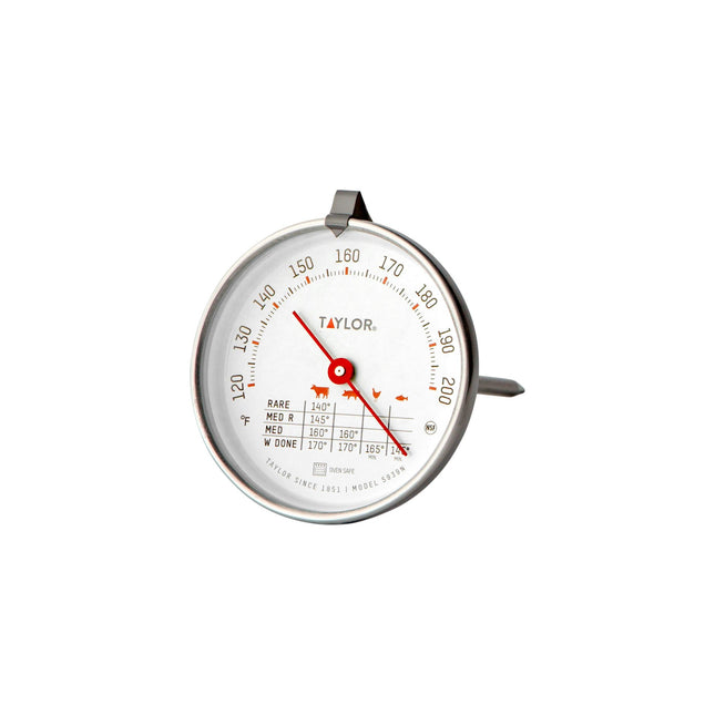 Taylor Leave-in Meat Oven Safe Compact Analog Dial Meat Food Grill BBQ Kitchen Cooking Thermometer, 3 inch dial, Stainless Steel