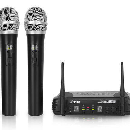 PYLE-PRO Professional Wireless Microphone System - Dual UHF Band, Wireless, Handheld, 2 MICS With 8 Selectable Frequency Channels, Independent Volume Controls, AF & RF Signal Indicators - PDWM3375