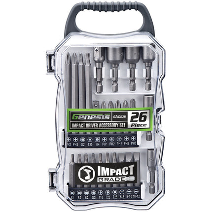 Genesis GAIDB26 26-Piece Universal Impact Driver Accessory Set with Durable Carrying Case