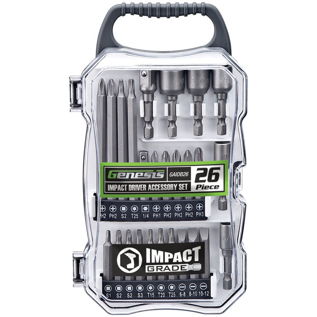 Genesis GAIDB26 26-Piece Universal Impact Driver Accessory Set with Durable Carrying Case