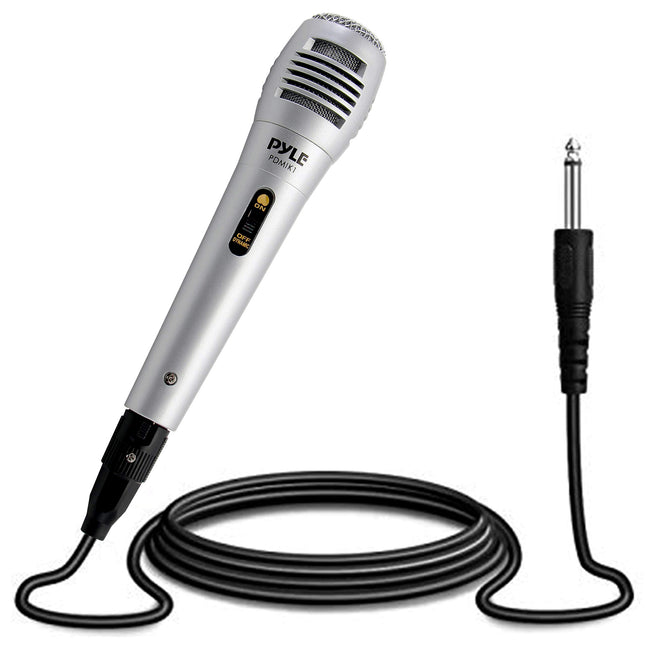 Pyle Wired Dynamic Microphone-Professional Moving Coil Unidirectional Handheld Mic with Built-in Acoustic Pop Filter, XLR Connector, Silver, Apple (PDMIK1)