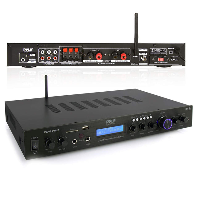 Pyle 5 Channel Rack Mount Bluetooth Receiver, Home Theater Amp, Speaker Amplifier, Bluetooth Wireless Streaming, MP3/USB/SD/AUX/FM Radio, 200 Watt, with Digital ID3 LCD Display - PDA7BU, Black