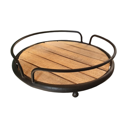 Round Wood Plank Serving Tray-Weathered Farmhouse Chic (Accessories Not Included)