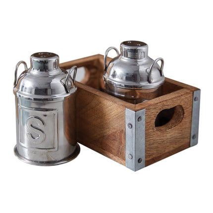 CTW Home Collection Milk Can Salt and Pepper Caddy, 4.5-inch Width, Aluminum, Kitchen Accessories, Seasoning Organizer