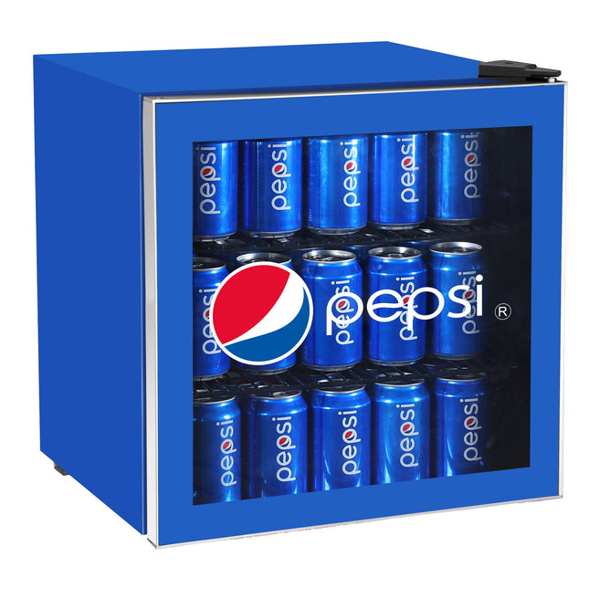 CURTIS MIS165PEP Pepsi Mini Beverage Cooler-70 Can or 17 Bottles Drinks Fridge with Glass Door for Soda + Adjustable Thermostat, Perfect for Home, Office, or Dorm, 1.8 cu ft, Blue