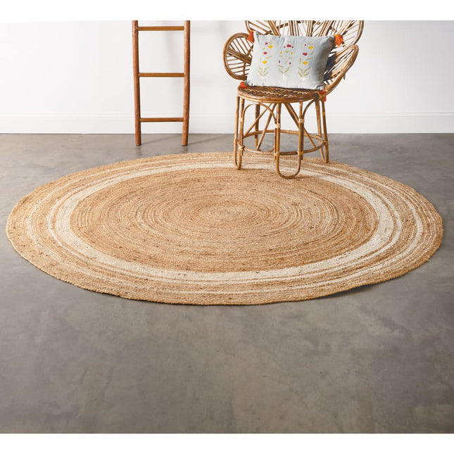 Colonial Tin Works Round Rug, 7-Foot Round, Natural and Ivory, Jute