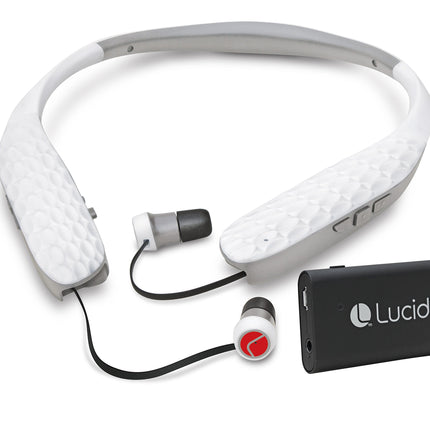 Lucid Audio Amped HearBand and Wireless TV Streamer - Bluetooth Neckband Earbuds - White/Gray, Standard