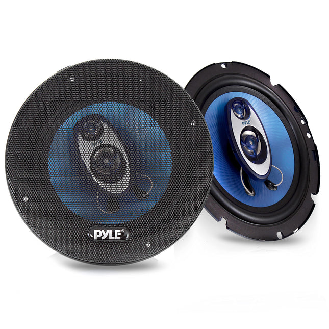 Pyle 6.5  Three-Way Sound Speaker System - 180 W RMS/360W Power Handling w/ 4 Ohm Impedance and 3/4'' Piezo Tweeter for Car Component Stereo, Round Shaped Pro Full Range Triaxial Loud Audio -PL63BL,Blue