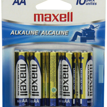 Maxell 723410 Ready-to-go Long Lasting and Reliable Alkaline Battery AA Cell 10-Pack with High Compatibility