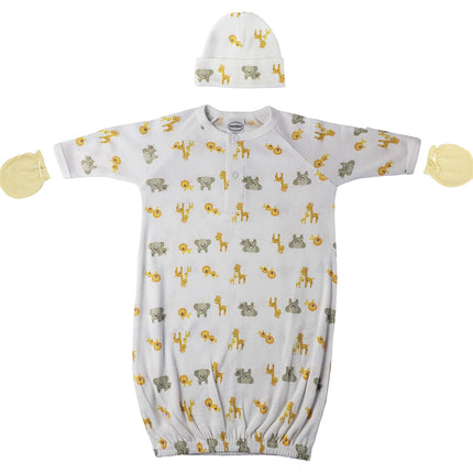 Preemie Baby Boy, Baby Girl, Unisex Printed Gown, Cap and Mittens - 3 pc NC_0246