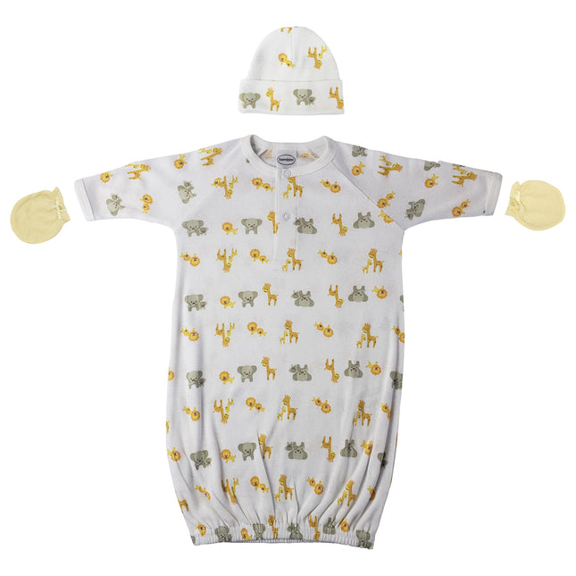 Preemie Baby Boy, Baby Girl, Unisex Printed Gown, Cap and Mittens - 3 pc NC_0246