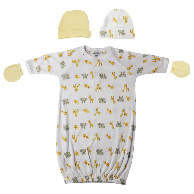 Preemie Baby Boy, Baby Girl, Unisex Printed Gown, Caps and Mittens - 4 pc NC_0247