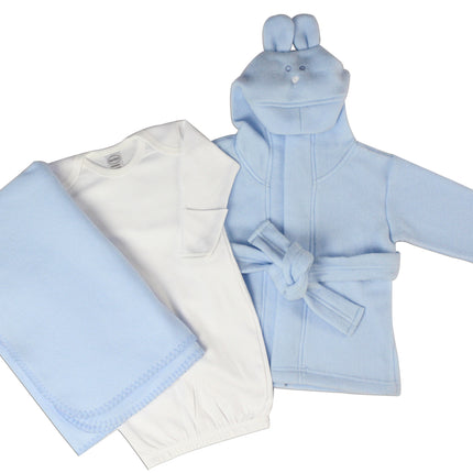 Newborn Baby Boys 3 Pc Layette Set (Gown, Robe, Fleece Blanket) LS_0142