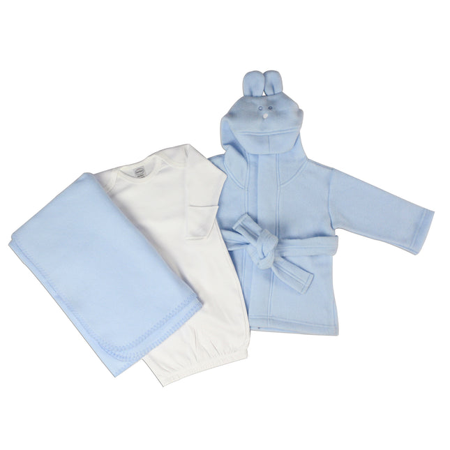 Newborn Baby Boys 3 Pc Layette Set (Gown, Robe, Fleece Blanket) LS_0142
