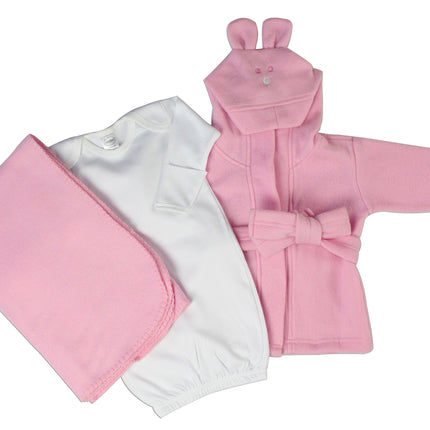 Newborn Baby Girls 3 Pc Layette Set (Gown, Robe, Fleece Blanket) LS_0143