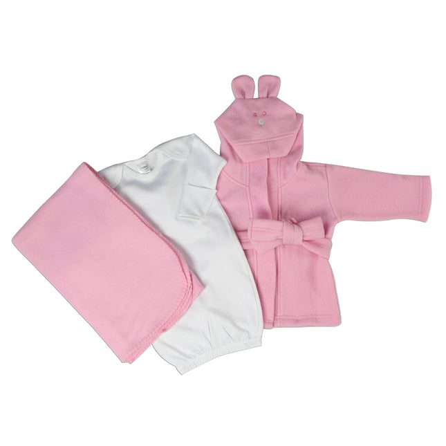 Newborn Baby Girls 3 Pc Layette Set (Gown, Robe, Fleece Blanket) LS_0143