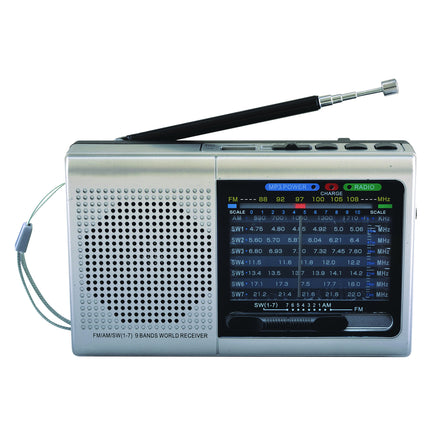 SuperSonic 9 Band Bluetooth Radio with AM/FM and SW1-7, Sliver (SC-1080BT-Silver)