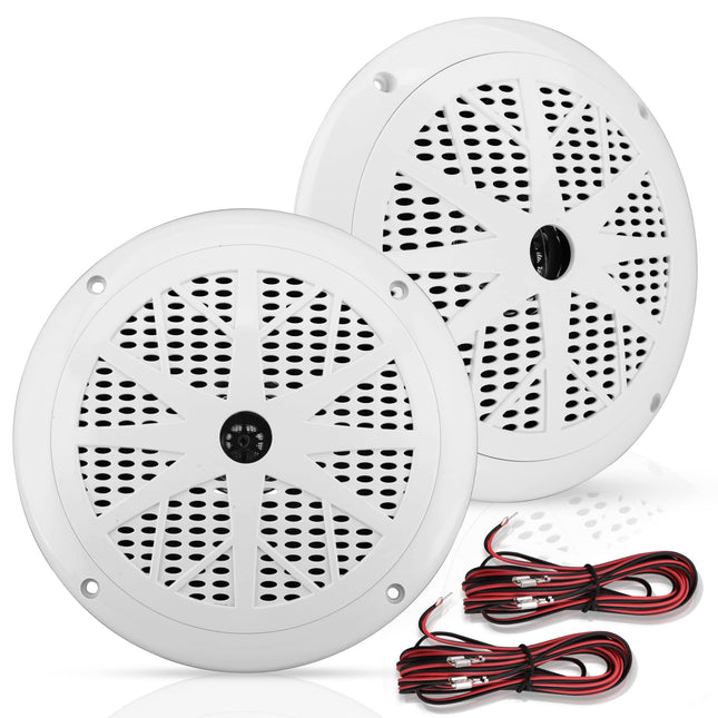 6.5 Inch Dual Marine Speakers - 2 Way Waterproof and Weather Resistant Outdoor Audio Stereo Sound System with 120 Watt Power, Polypropylene Cone and Cloth Surround - 1 Pair - PLMR61W (White)