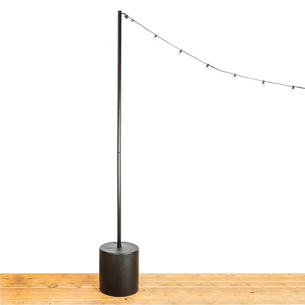 IYN Stands Outdoor String Light Pole Stand - 9.5 Feet, Black, Weather Resistant Powder Coated Steel - Tank Base