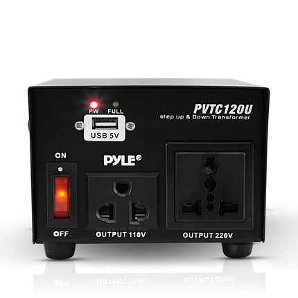 Pyle Step Up and Down Converter-100 Watt Voltage Converter Transformer w/ USB Charging Port, UK Power Adapter, AC 110/120 to 220/240 Volt Vice Versa, 110V/120V/220V/240V Input Voltage PVTC120U, Black
