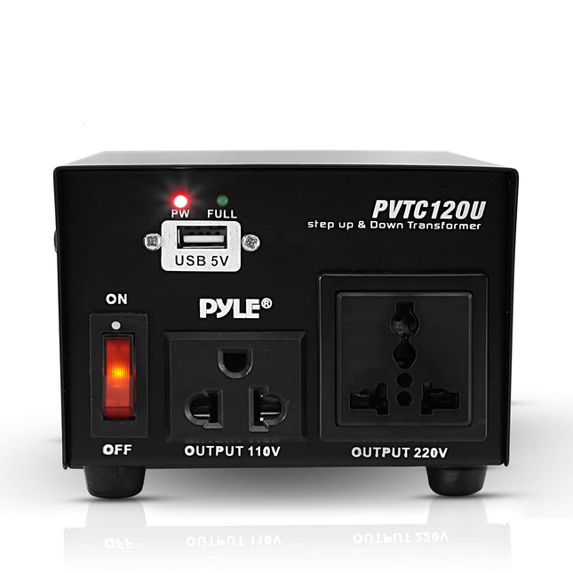 Pyle Step Up and Down Converter-100 Watt Voltage Converter Transformer w/ USB Charging Port, UK Power Adapter, AC 110/120 to 220/240 Volt Vice Versa, 110V/120V/220V/240V Input Voltage PVTC120U, Black