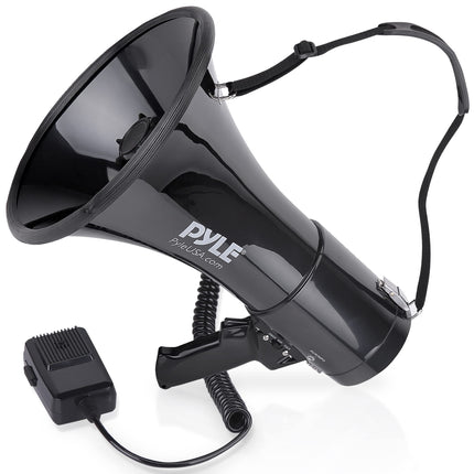 Pyle Megaphone Speaker PA Bullhorn with Built-in Siren 50 Watts & Adjustable Volume Ideal for Football, Baseball, Hockey, Cheerleading Fans & Coaches or for Safety Drills - PMP53IN, Black Aux Input
