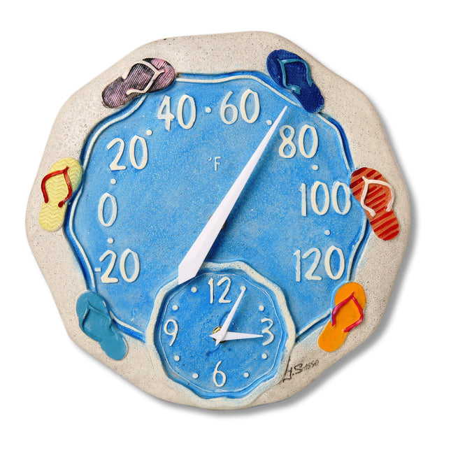 Springfield 12 Sandals Poly Resin Thermometer with Clock