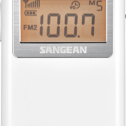 Sangean DT-160 AM/FM Stereo Pocket Radio with 100 Operating Hours on 2 AA Batteries, White