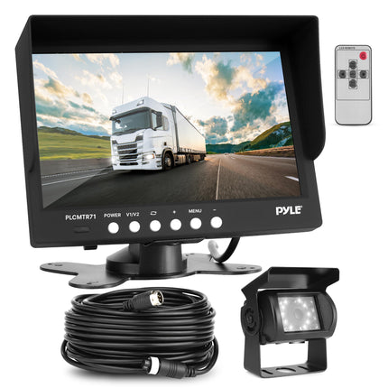 Pyle Car Backup Rear View Camera - Reverse Parking Rearview Back Up Car Camera And Monitor Video System w/ 7  Monitor, Dual DC 12-24V - Back Up Camera For Bus, Truck, Trailer, Van - Pyle PLCMTR71