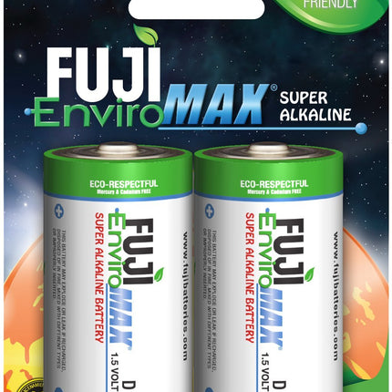 Fuji Enviromax 4100BP2 EnviroMax D Super Alkaline Batteries, 2 pk, White, 2 CT