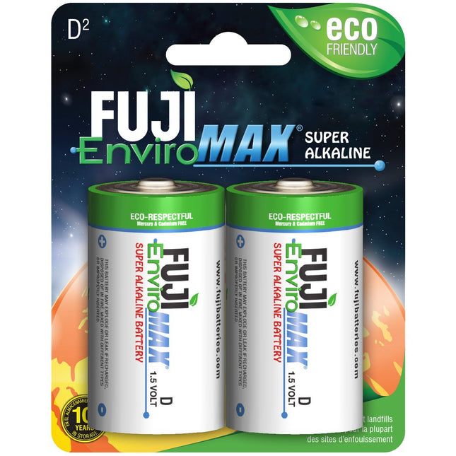 Fuji Enviromax 4100BP2 EnviroMax D Super Alkaline Batteries, 2 pk, White, 2 CT
