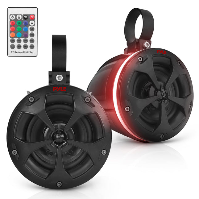 Pyle 2-Way Waterproof Off Road Bluetooth Speakers -4" 800W Active Passive Marine Grade Wakeboard Tower Speakers w/RGB Light, Full Range Outdoor Audio Stereo Speaker for ATV/UTV, Jeep, Boat, PLUTV45BTR