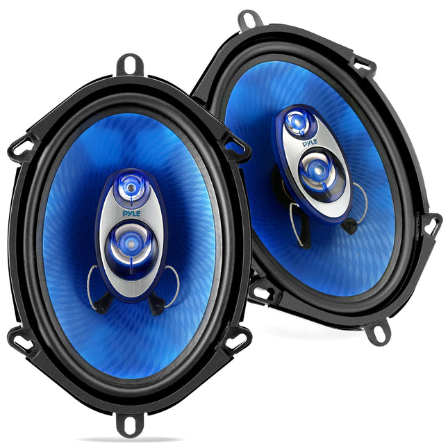 Pyle 5” x 7” Car Sound Speaker (Pair) - Upgraded Blue Poly Injection Cone 3-Way 300 Watts w/Non-fatiguing Butyl Rubber Surround 80-20Khz Frequency Response 4 Ohm & 1  ASV Voice Coil - PL573BL, Apple