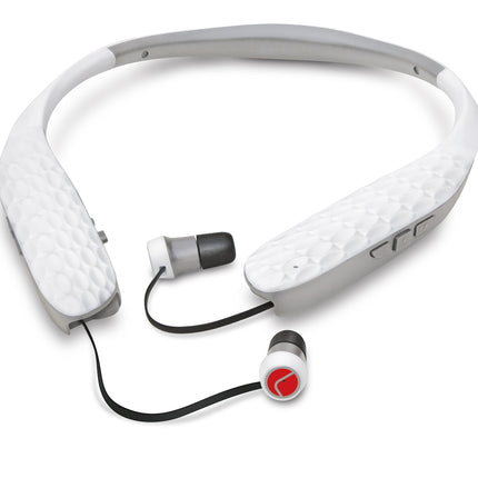 Lucid Audio HLT-NHE-BT-P Amped HearBand Sound Amplifying Bluetooth Neckband Earbud Headphones - White/Gray, Standard