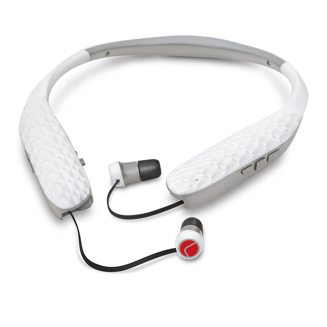 Lucid Audio HLT-NHE-BT-P Amped HearBand Sound Amplifying Bluetooth Neckband Earbud Headphones - White/Gray, Standard